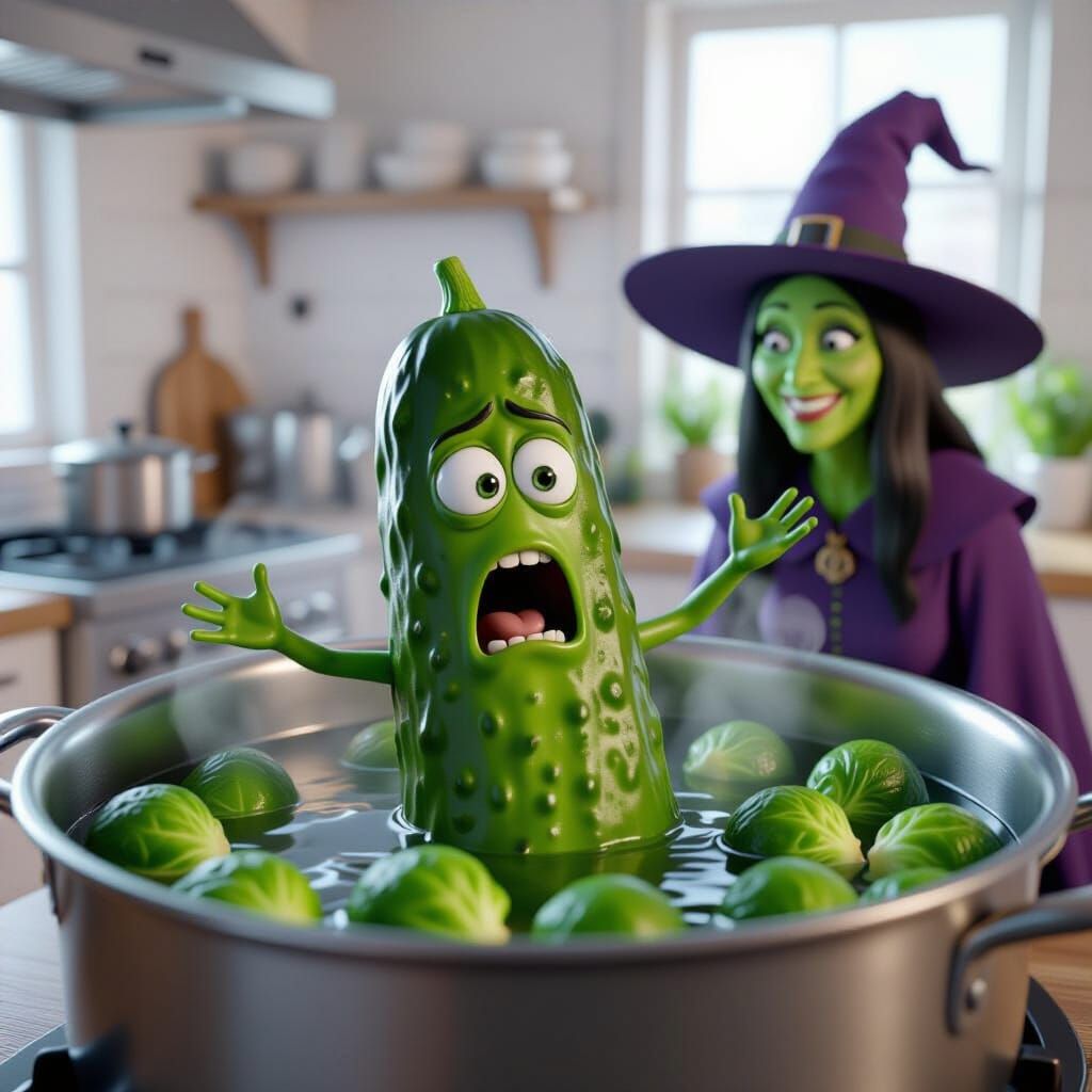 Spectacular 3D cgi animation of a humanoid green pickle swim...