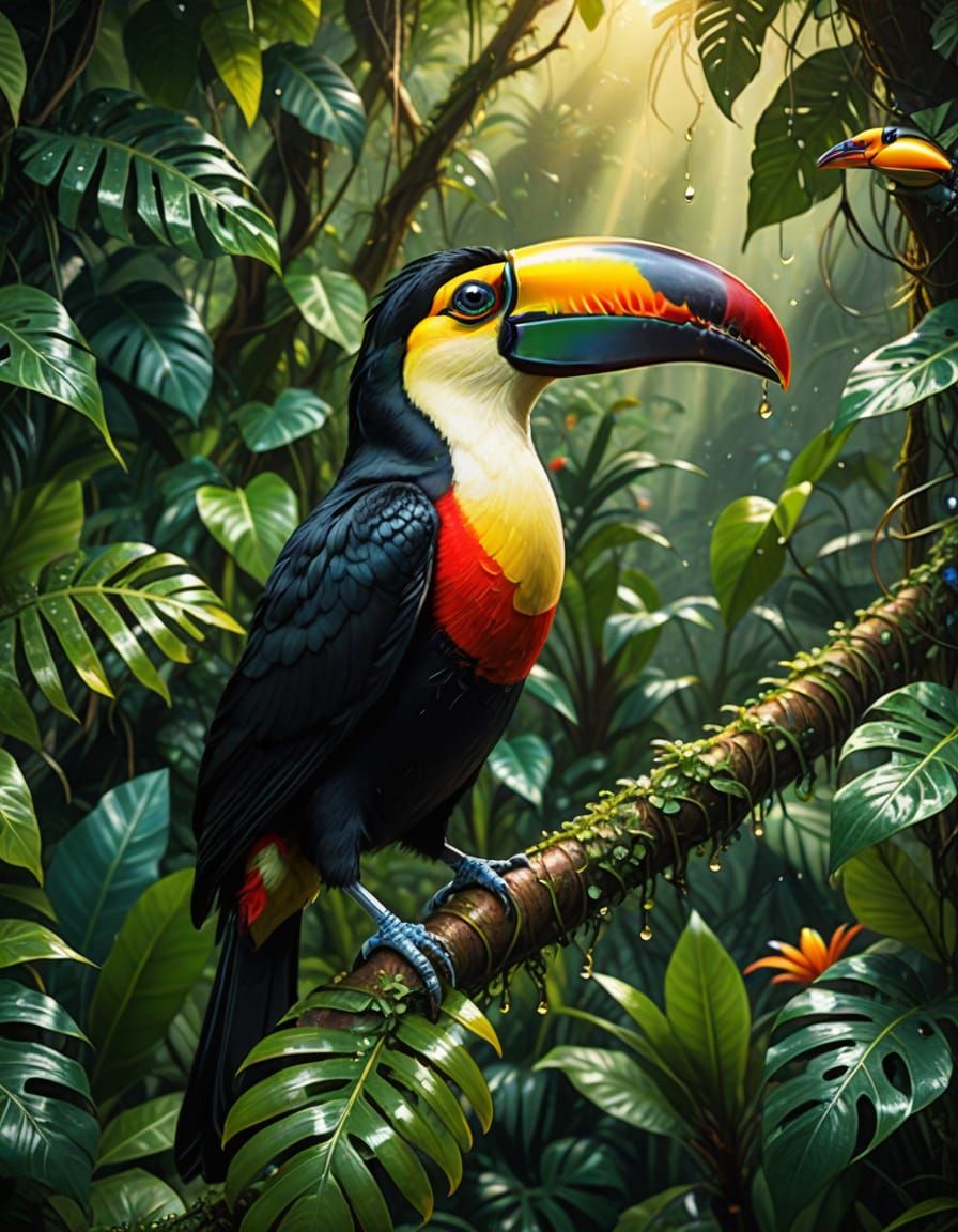Vibrant Toucan in Rainforest Canopy