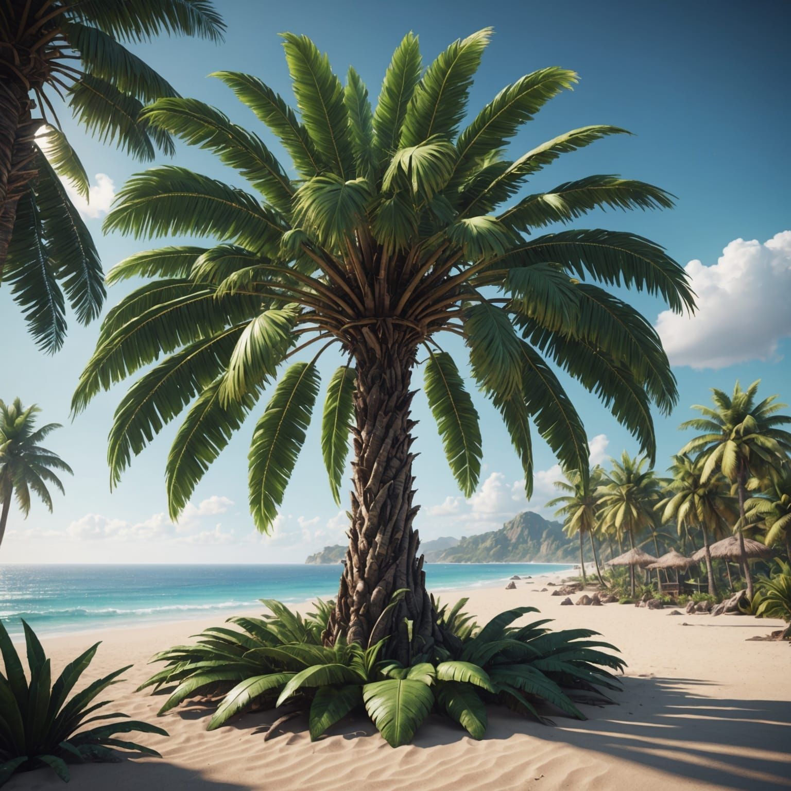 Majestic Magical Palm Tree in Epic Sci-Fi Landscape