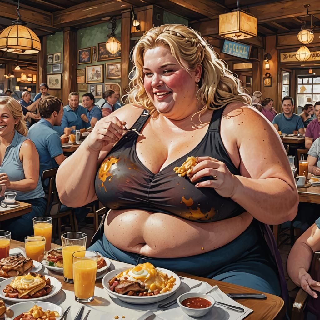 Happy Overfilled Woman Savoring a Fantastical Breakfast
