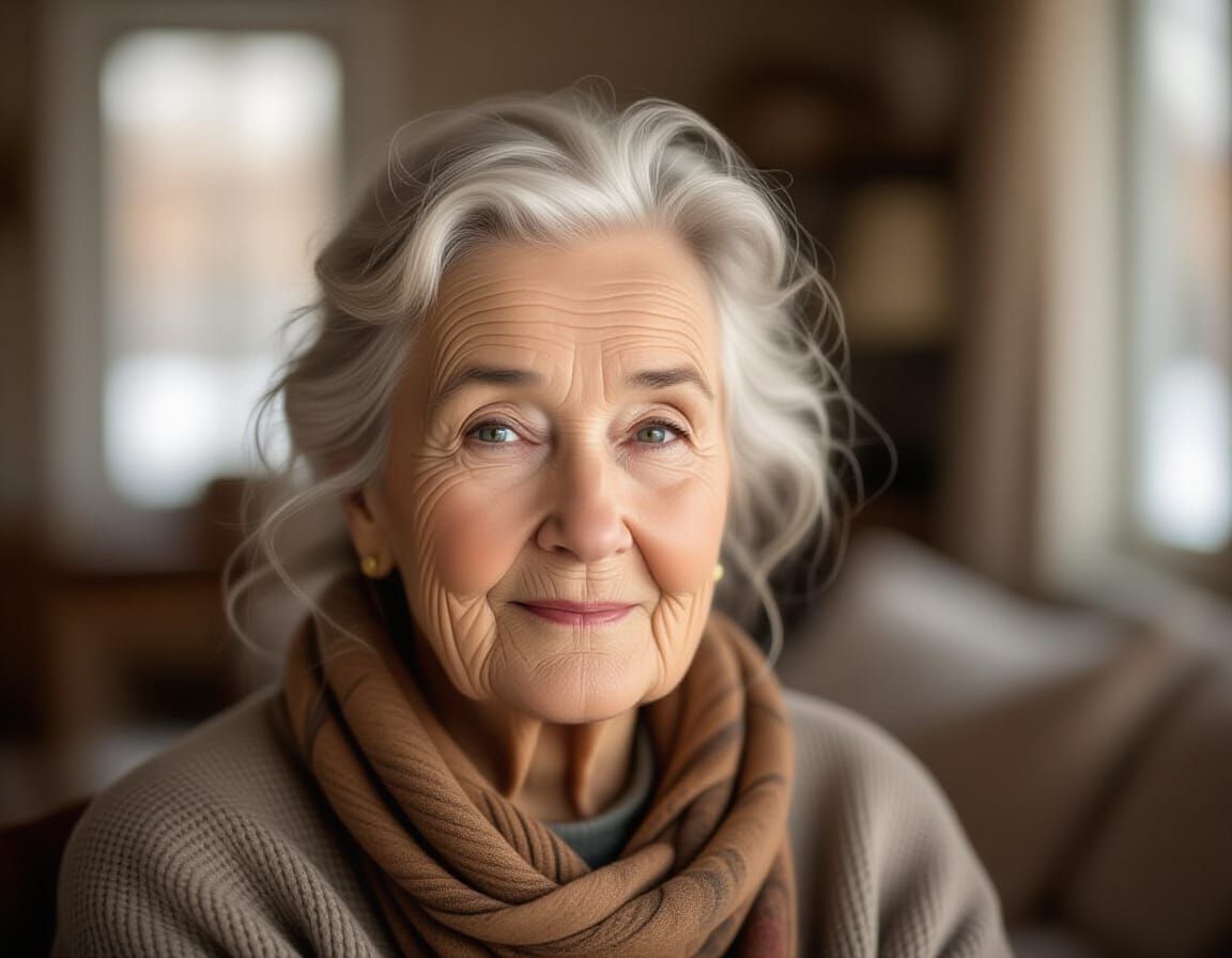Kind Old Woman Portrait in Soft Light