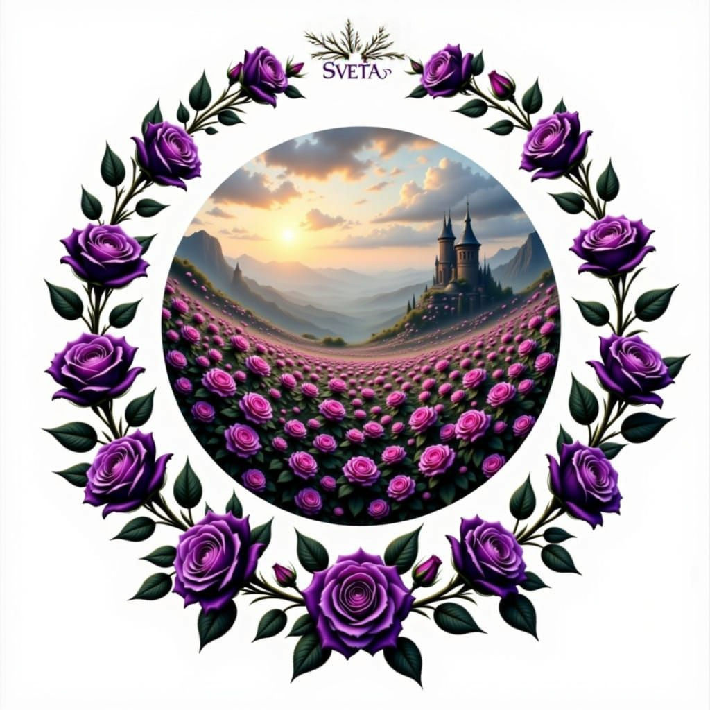 Surreal Landscape with Roses and "Sveta" Text