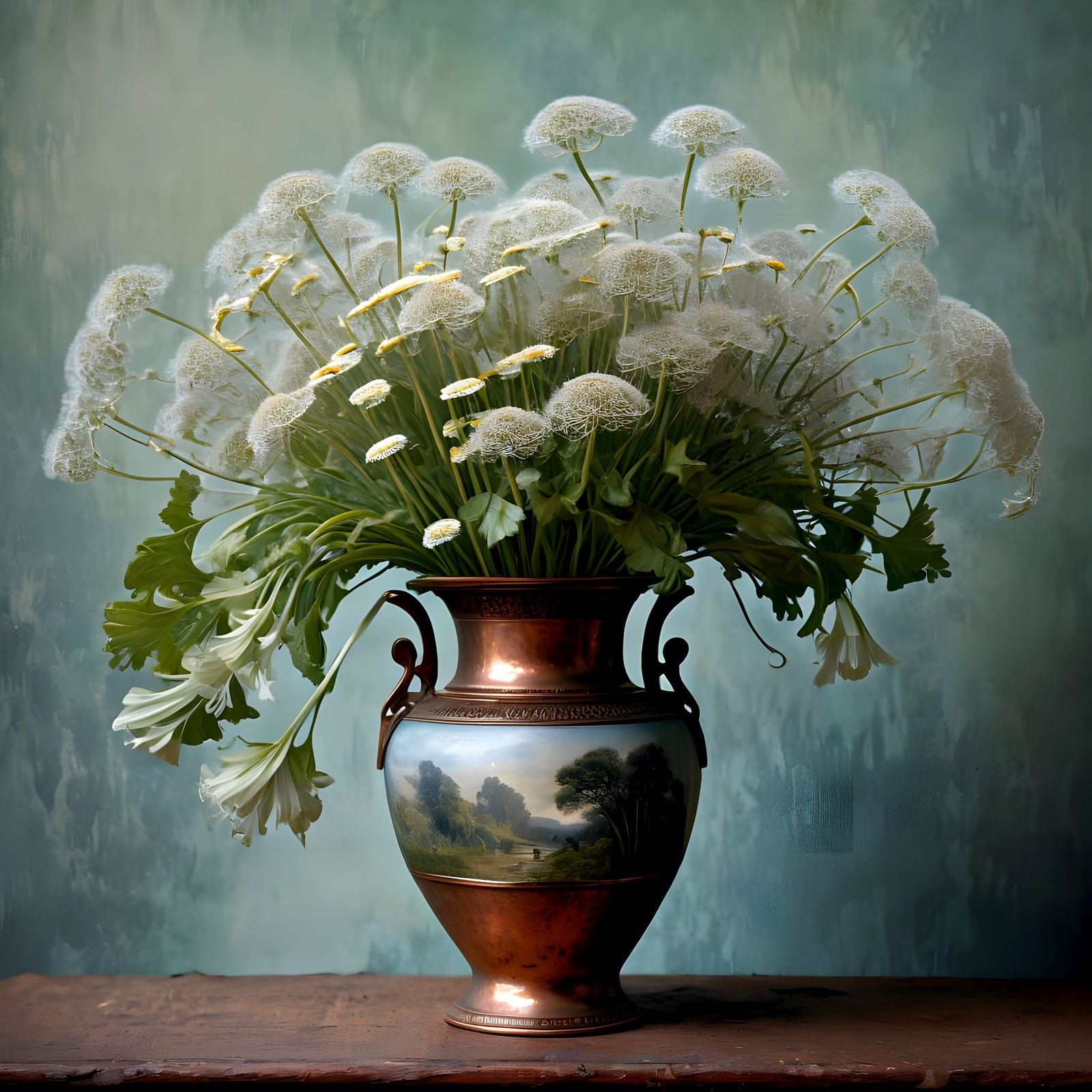 Floral Vase in Misty Woods