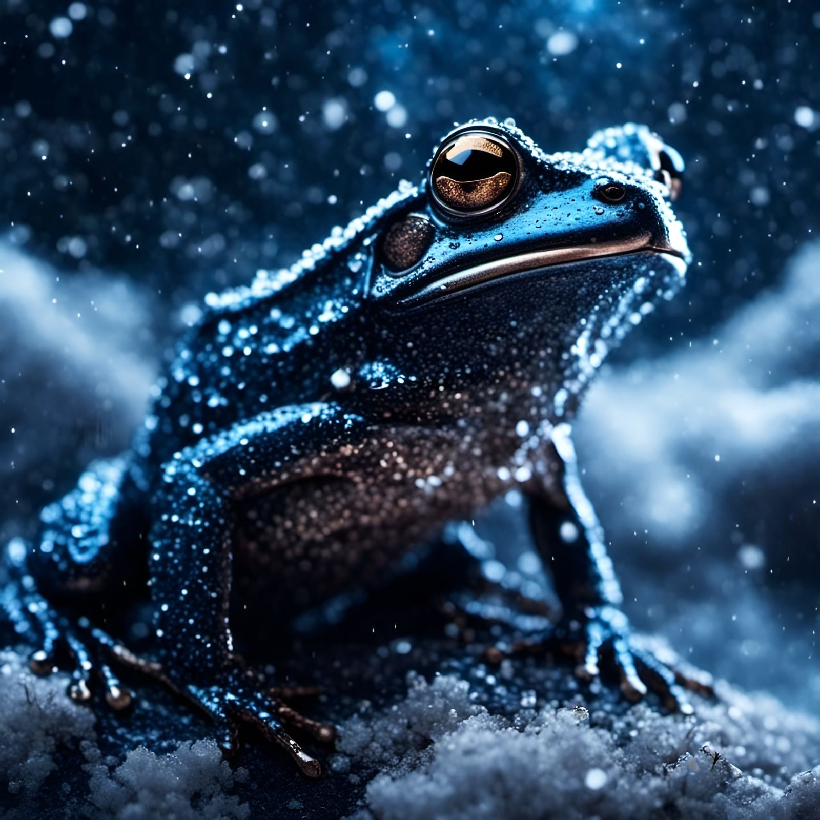 Elusive Batman Frog Surveys Cosmic Winter Wonderland