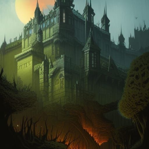 High Gothic Castle Bastion in Overgrown Forest