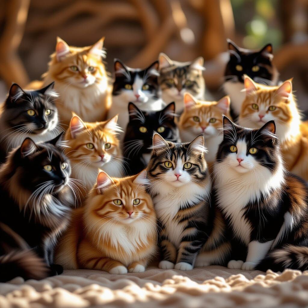 Diverse Cat Gathering Photorealistic Documentary Style
