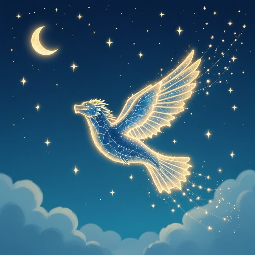 Luminous Dragon Soaring Skyward in Storybook Style