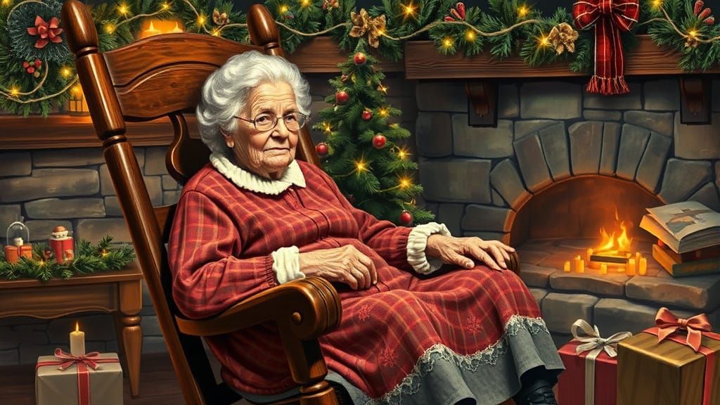 Cozy Christmas Scene with Grandmother in Rockwell Style