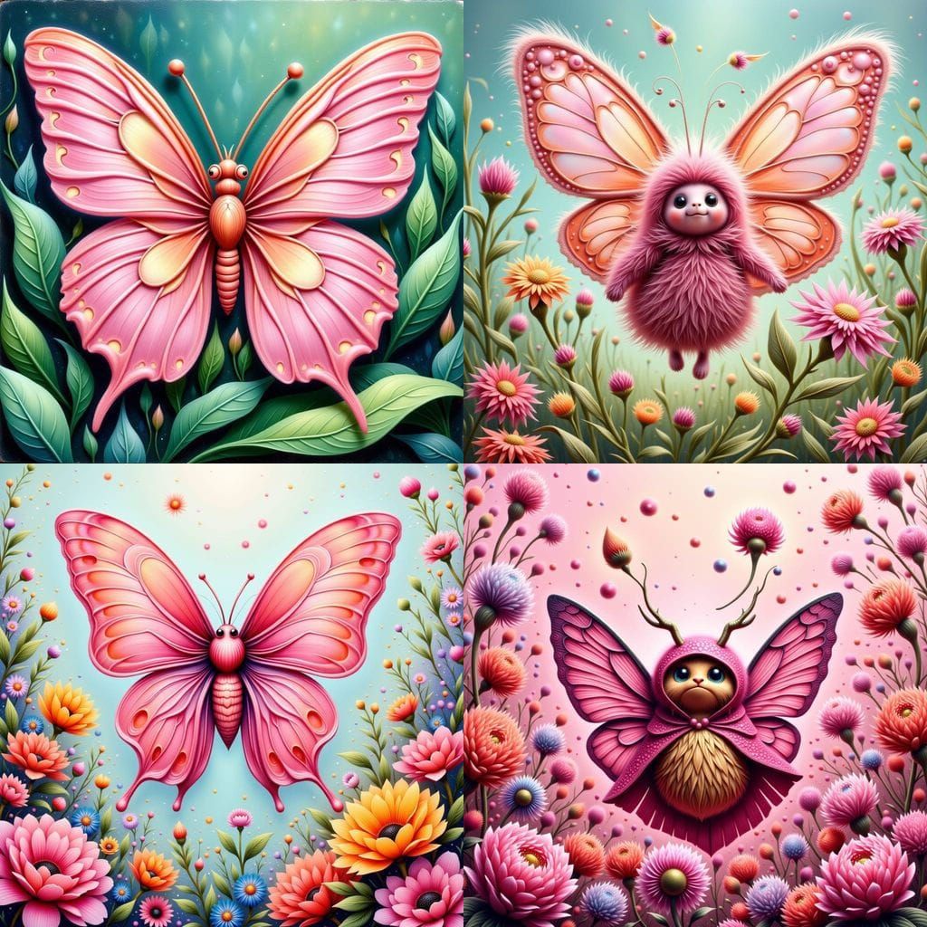 Confused Pink Butterfly in Acrylic Style