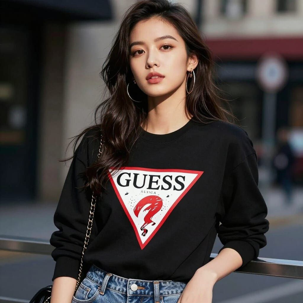 Stylish Young Woman Posing in Urban Guess Fashion