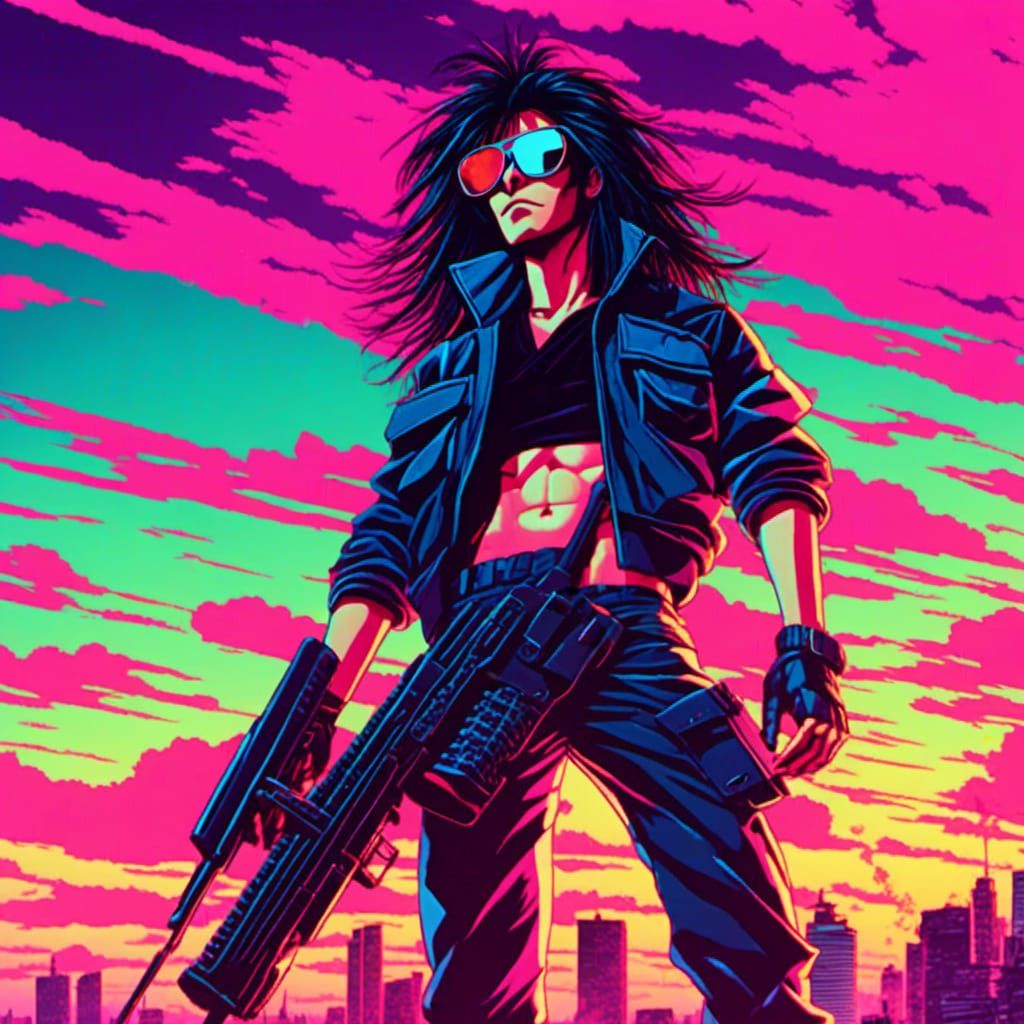 Cyberpunk Anime Hero in Neon RetroStyle