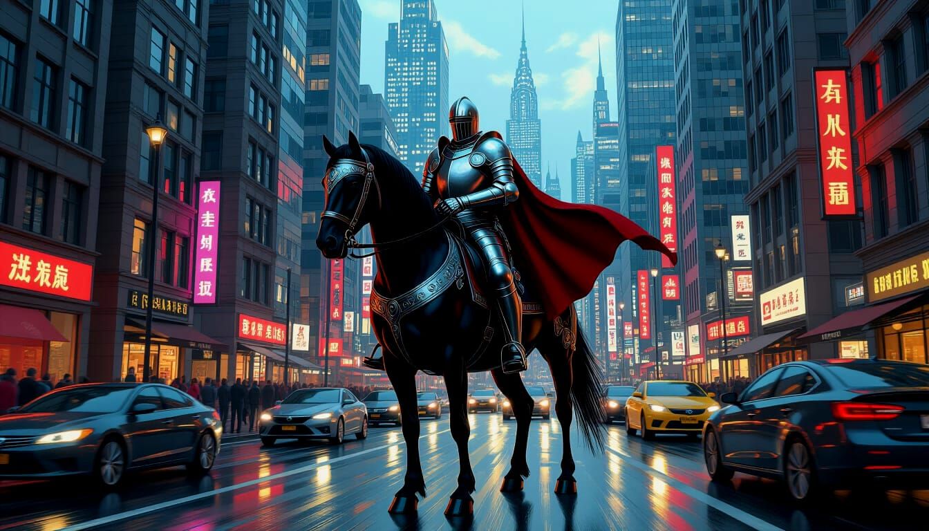 Knight Time Traveler in Modern City
