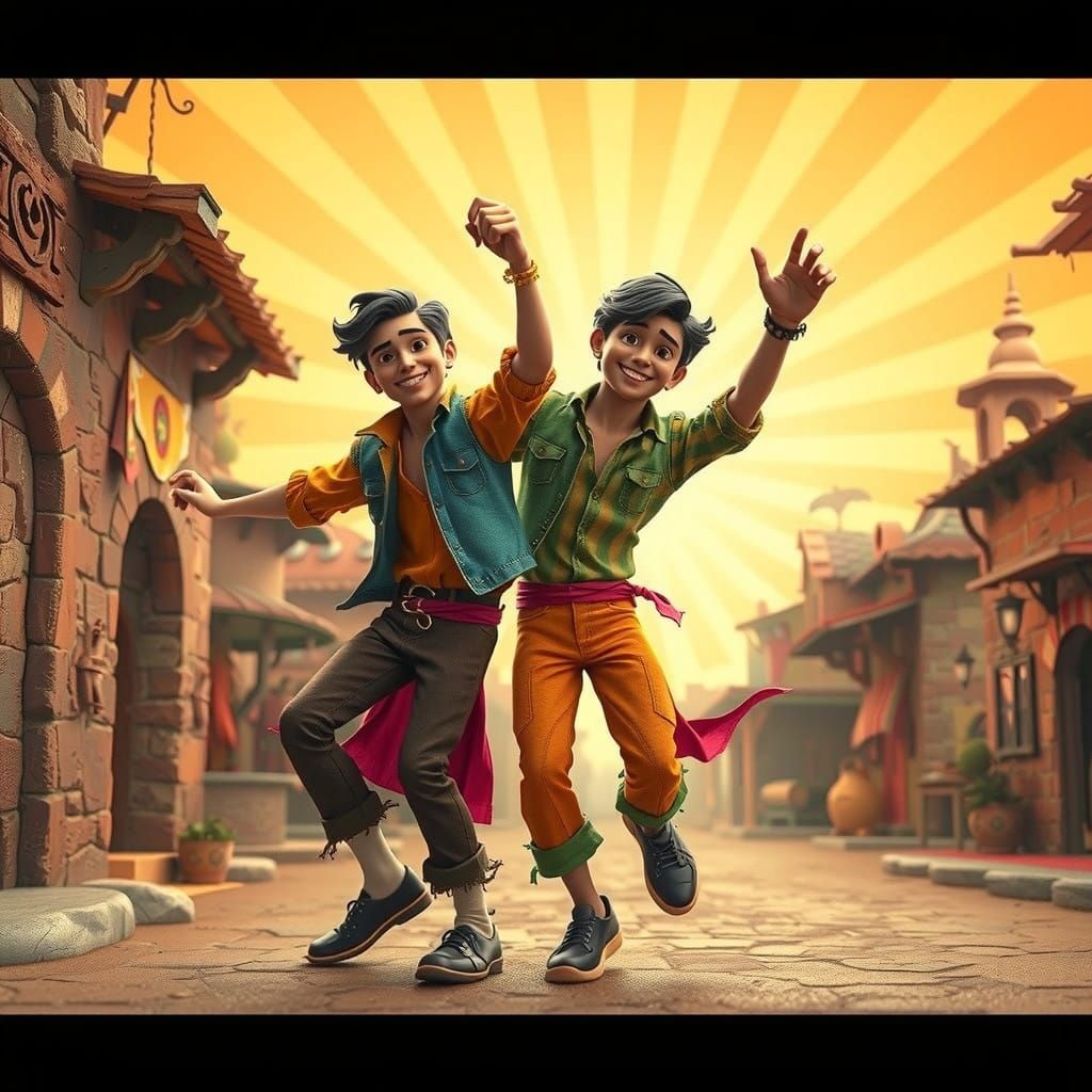 Vibrant Claymation Village Dance Scene