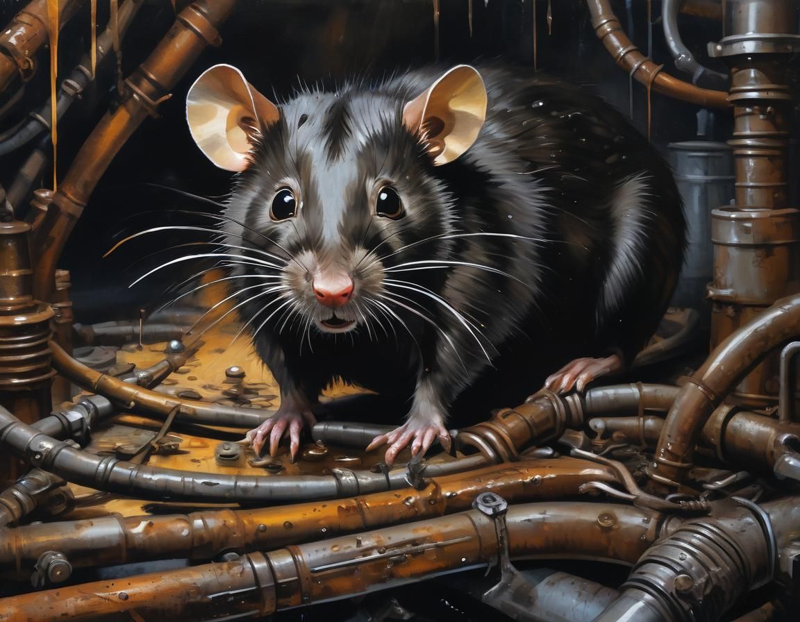 Grimy Industrial Rat in Close-Up Portrait
