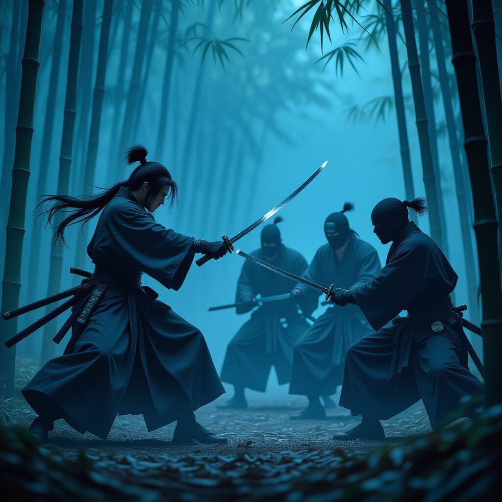 Kenshin Battles Ninjas in Film Noir Bamboo Forest