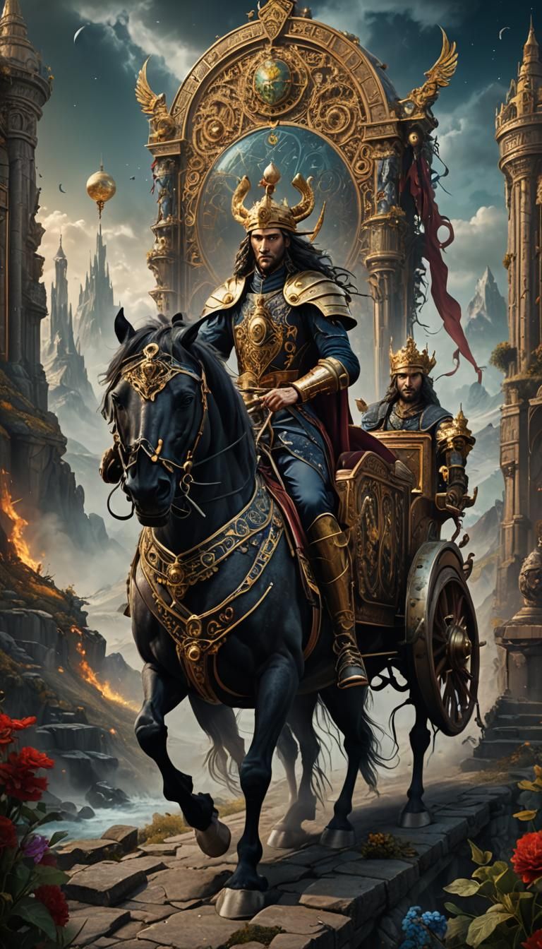 Ethereal Warrior of Whispers on a Cosmic Chariot