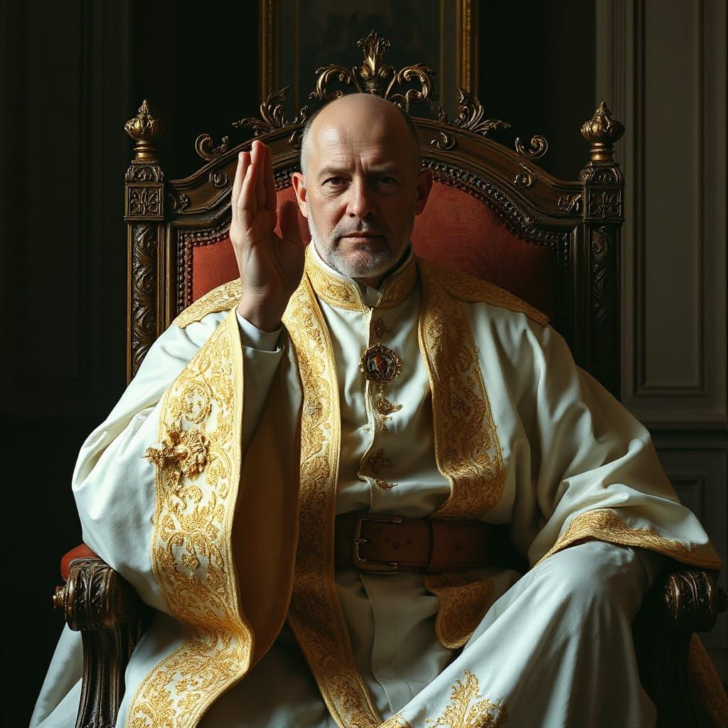 Regal Figure in White Robe with Gold Embroidery