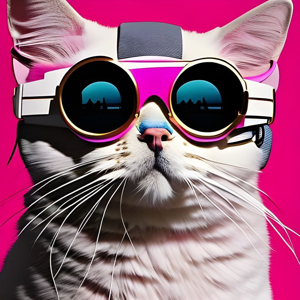 Hyperrealistic Steampunk Goggle Kitty in Solarpunk Landscape