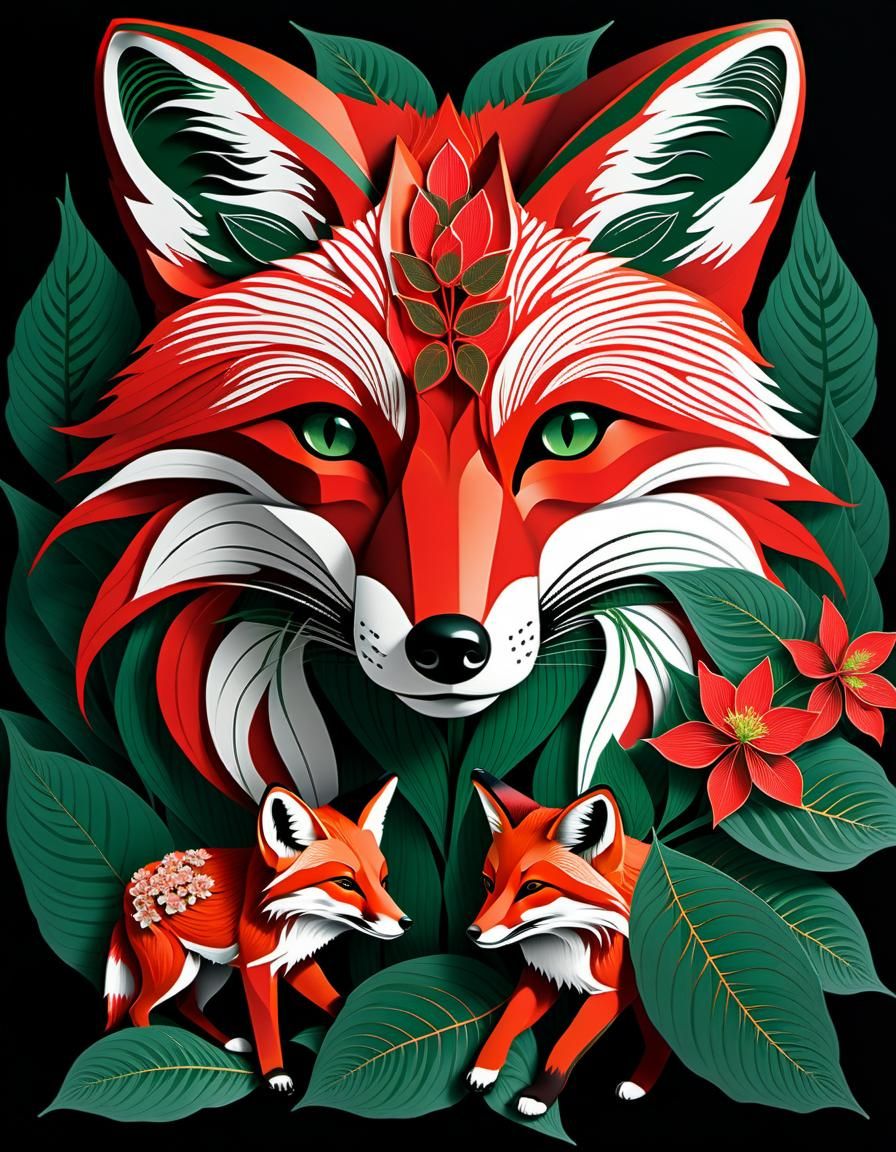 Surrealistic Fox Whispers Nature's Secrets in Ukiyo-e Style