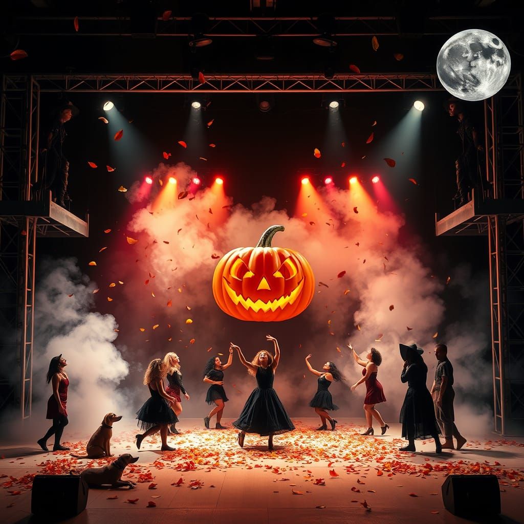 Halloween Dance Stage with Pumpkin and Fog