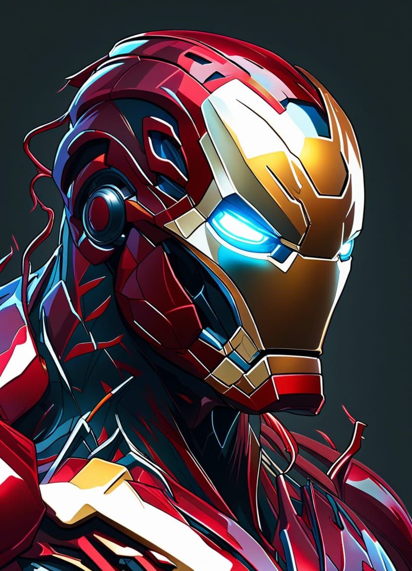 Iron Man: Cyberpunk Portrait in Triadic Colors