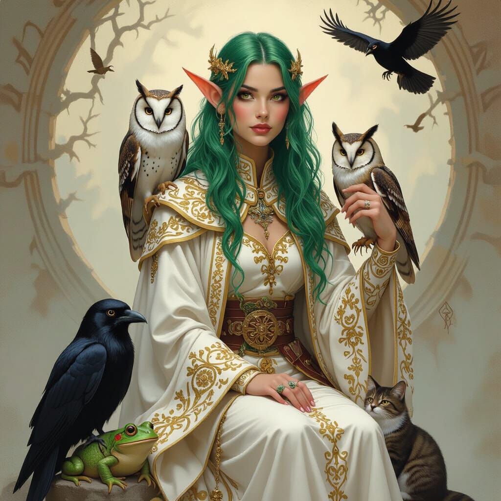 Elf with Animals in Fantasy Art Style