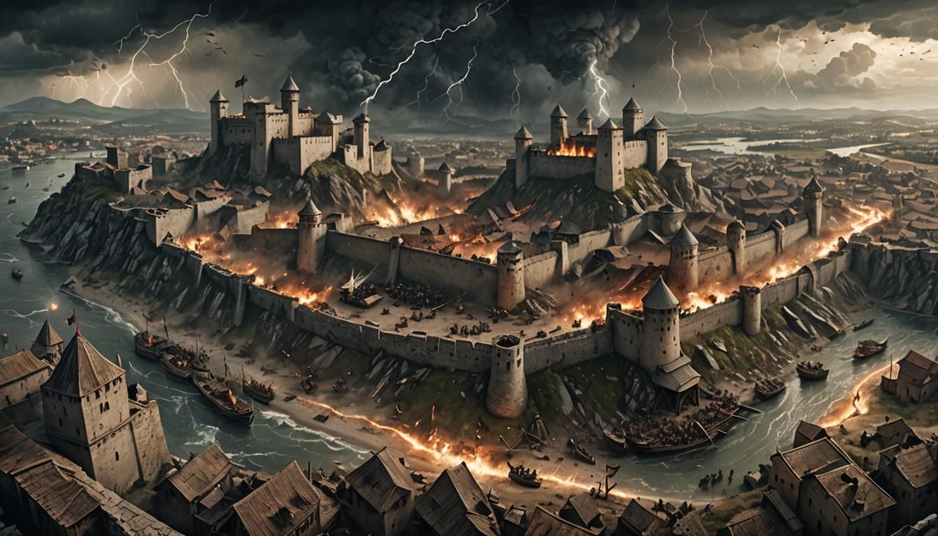 Ottoman Siege of Fortress in Stormy Landscape