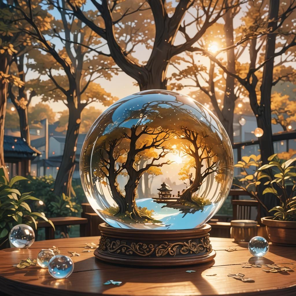 Enchanted Crystal Ball Scene in Whimsical Anime Style