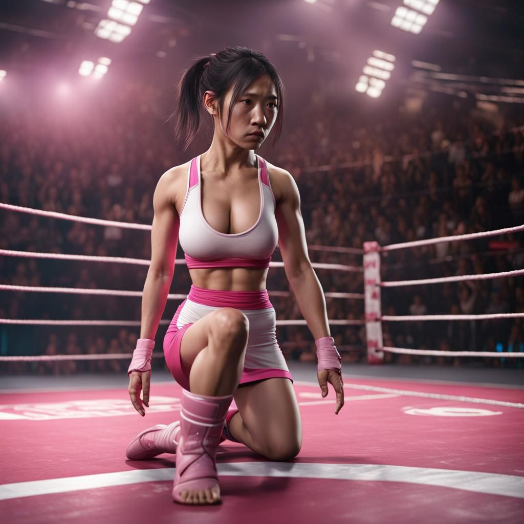 Injured Wrestler in a Vibrant Wrestling Ring Scene