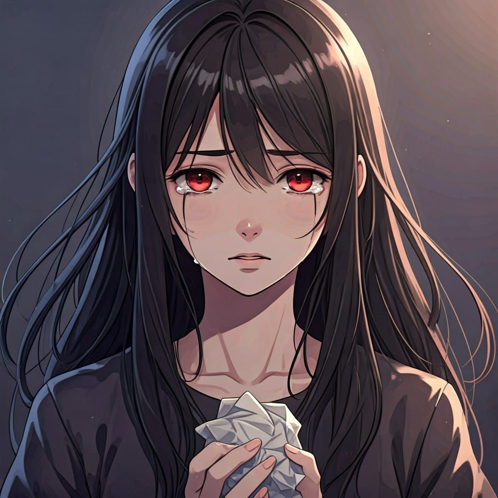 Sorrowful Anime Girl in Melancholic Despair