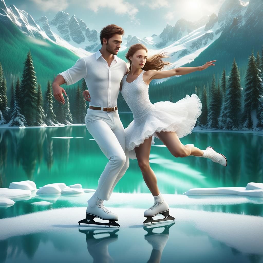 Charming Winter Wonderland Couple in Whimsical Figure Skatin...