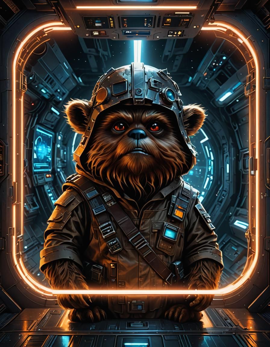 Ewok Wanted Poster in Sci-Fi Style