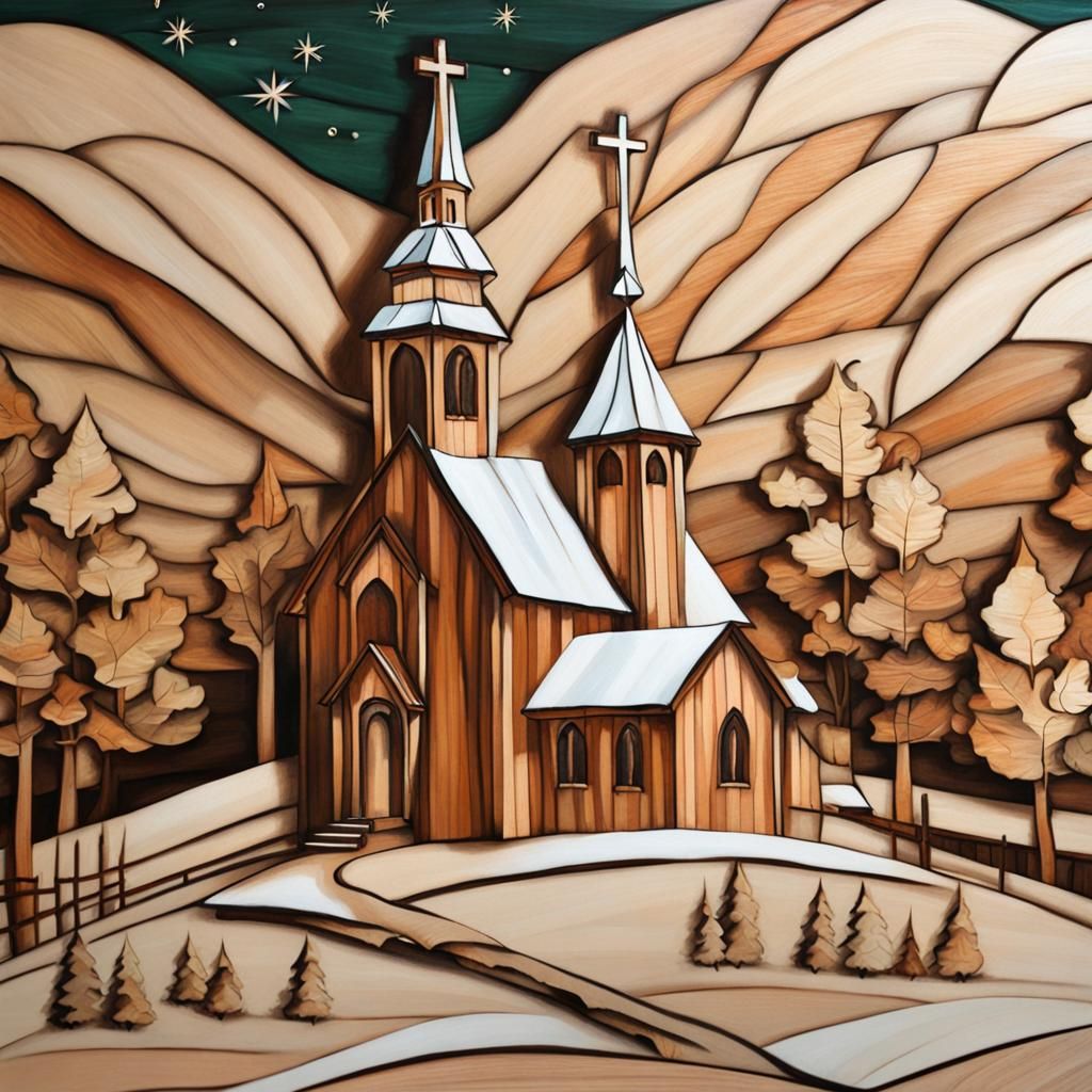 Warm Christmas Scene at a Small Country Church