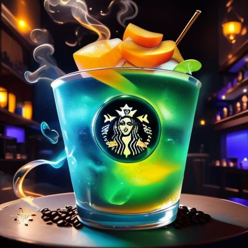 Futuristic Mango Coffee Cocktail in Neon Digital Art