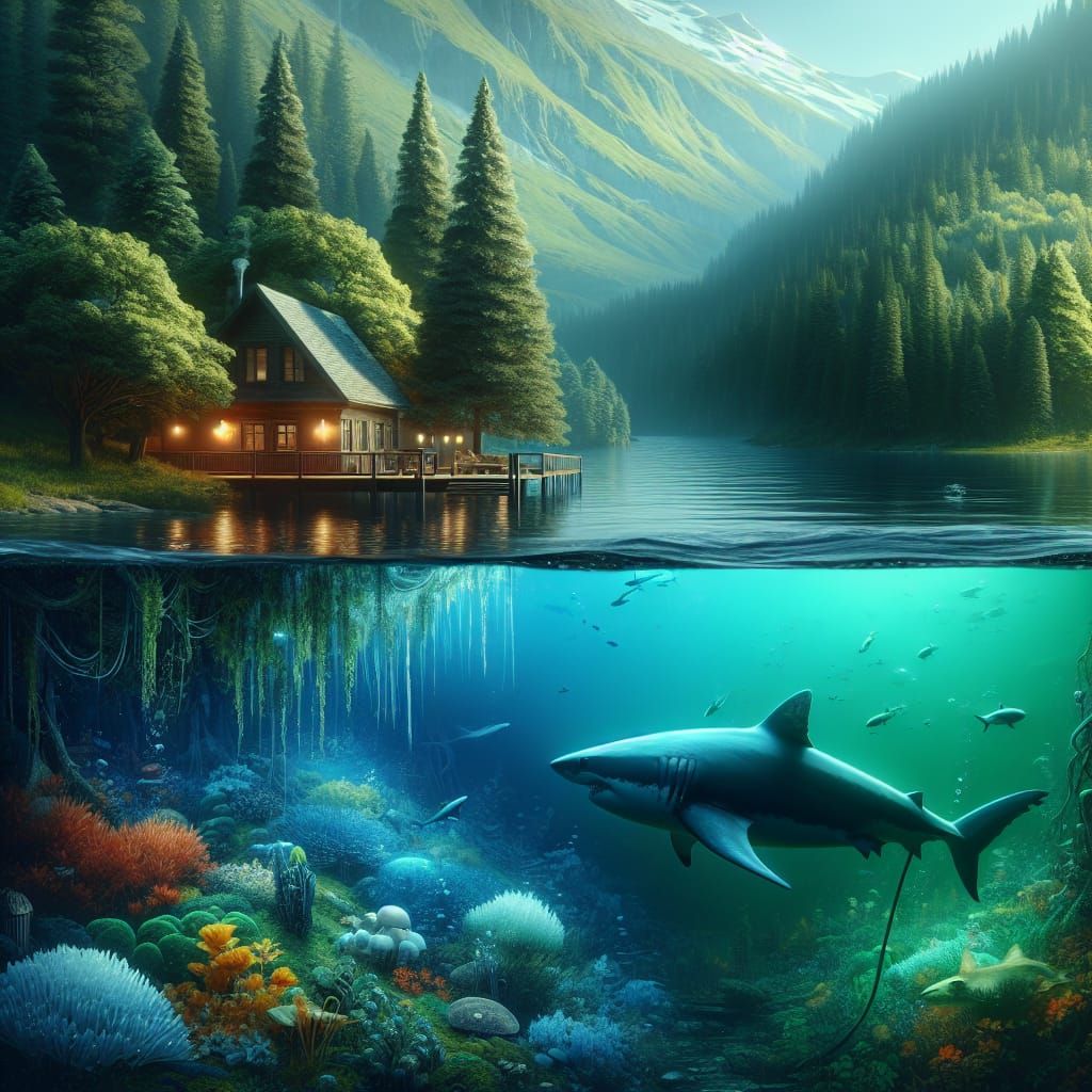 Surreal Lake Oasis in Fantasy World