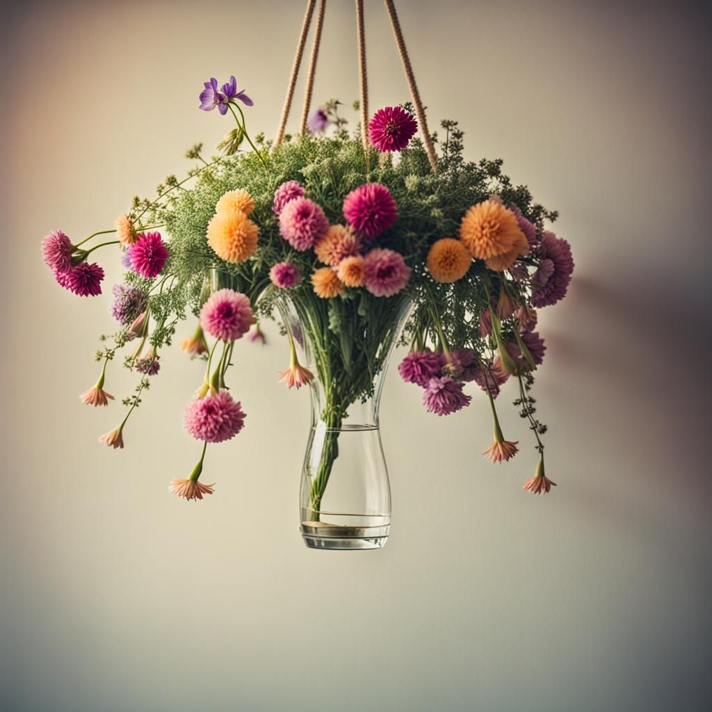 Vase of Flowers in a Dramatic Upside-Down Display