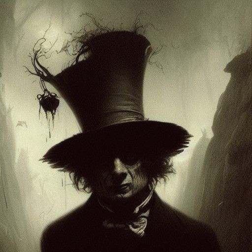 Cyberpunk Mad Hatter in Horror Urban Landscape