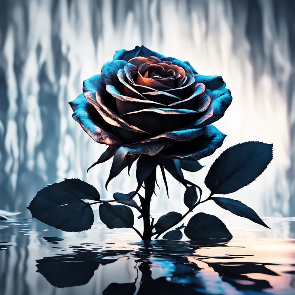 Intricately Detailed Black Rose in a Dreamy, Romantic Landsc...