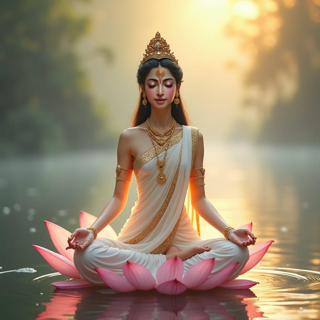Goddess Sarasvati in Serene Morning Light