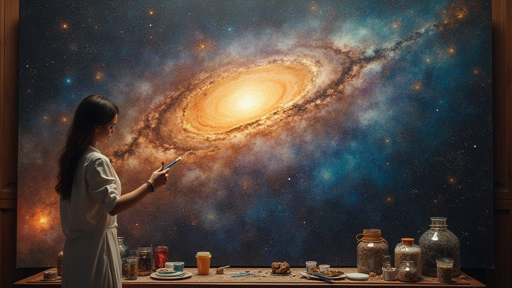 Cosmic Painter's Studio: A Baroque Celestial Vision