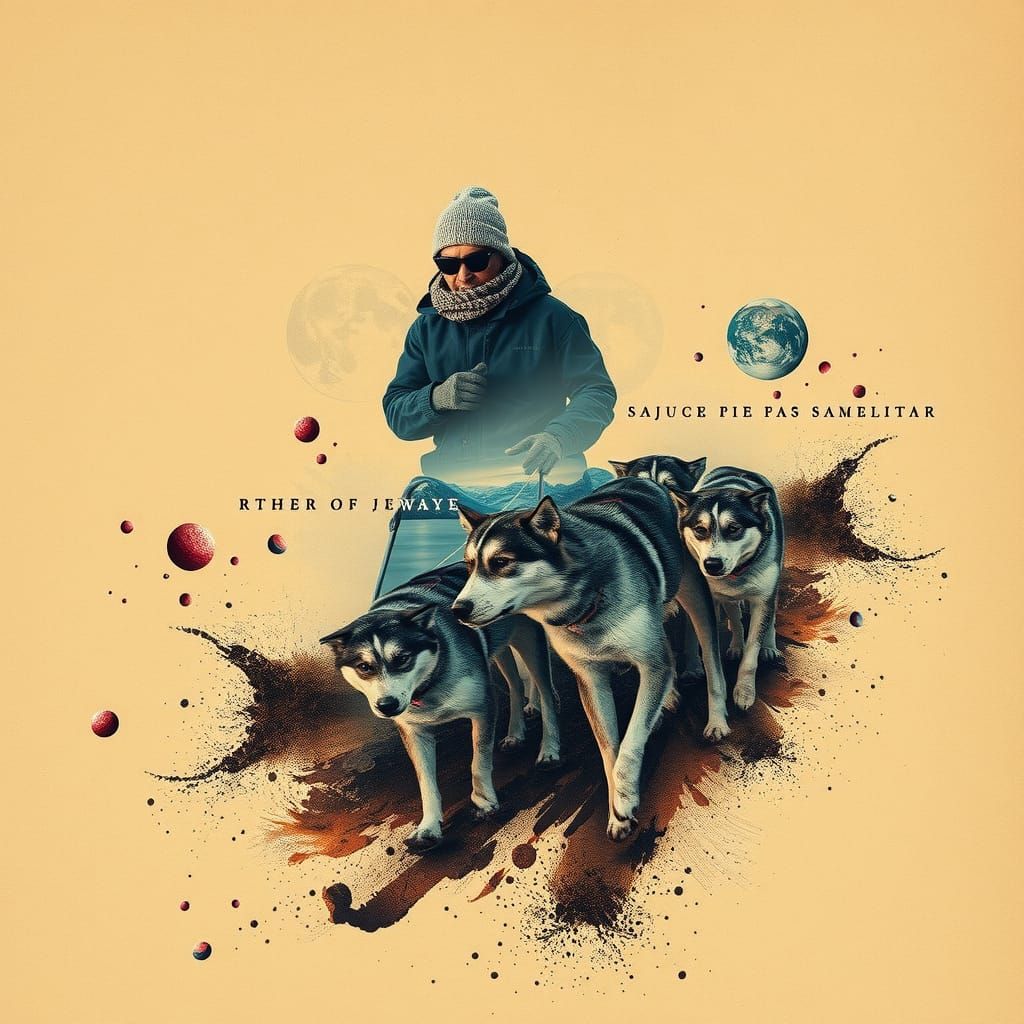 Dog Sledding Double Exposure Collage in Winter