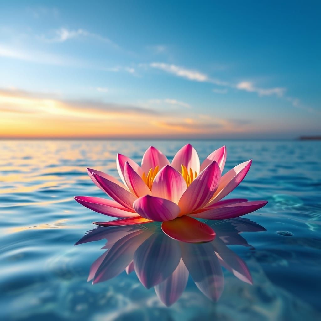 Vibrant Lotus Flower Blooms in Sunset Serenity