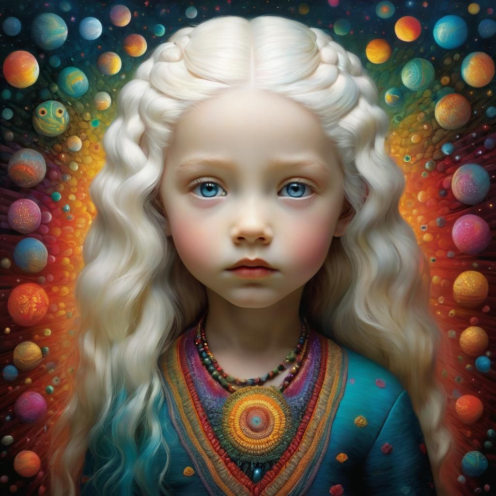 Beautiful Child with White Hair in 3D Realistic Portrait