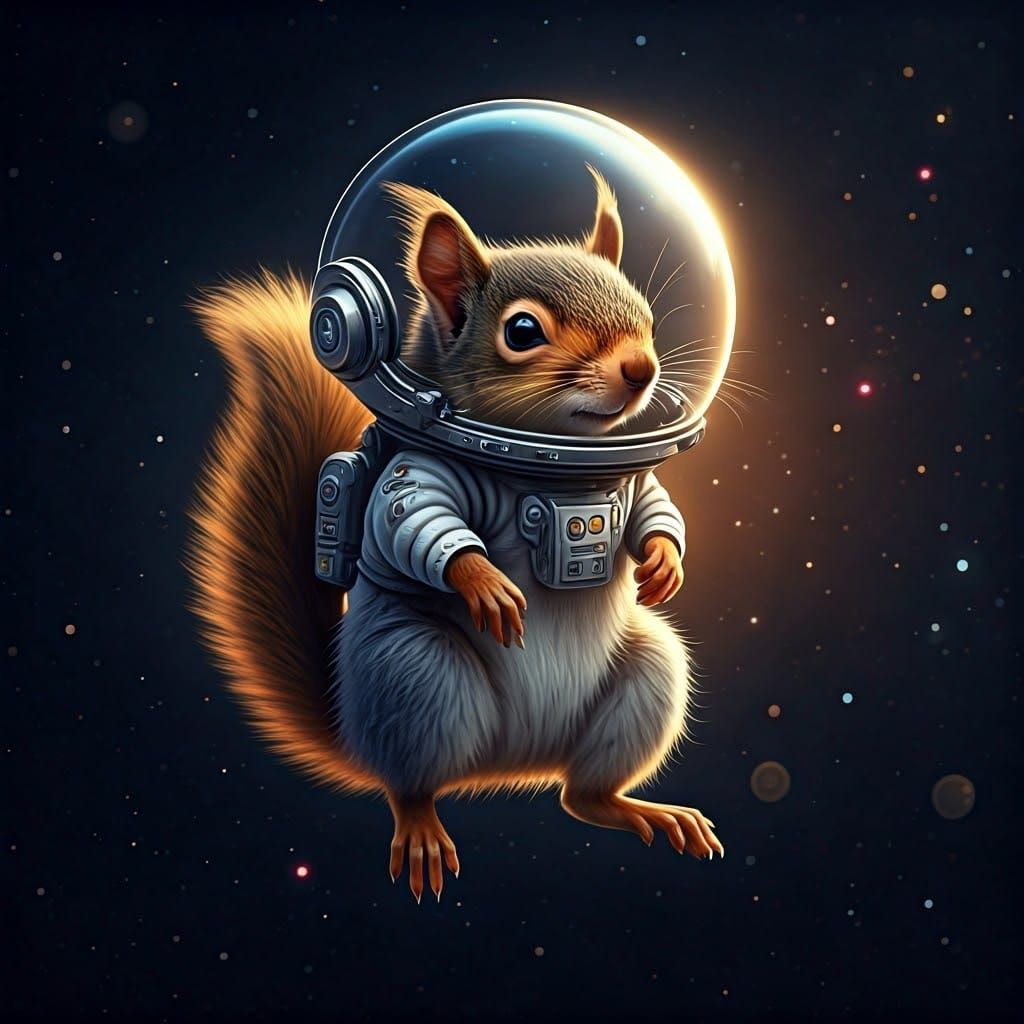 Adorable Space Squirrel in Futuristic Cosmic Scene