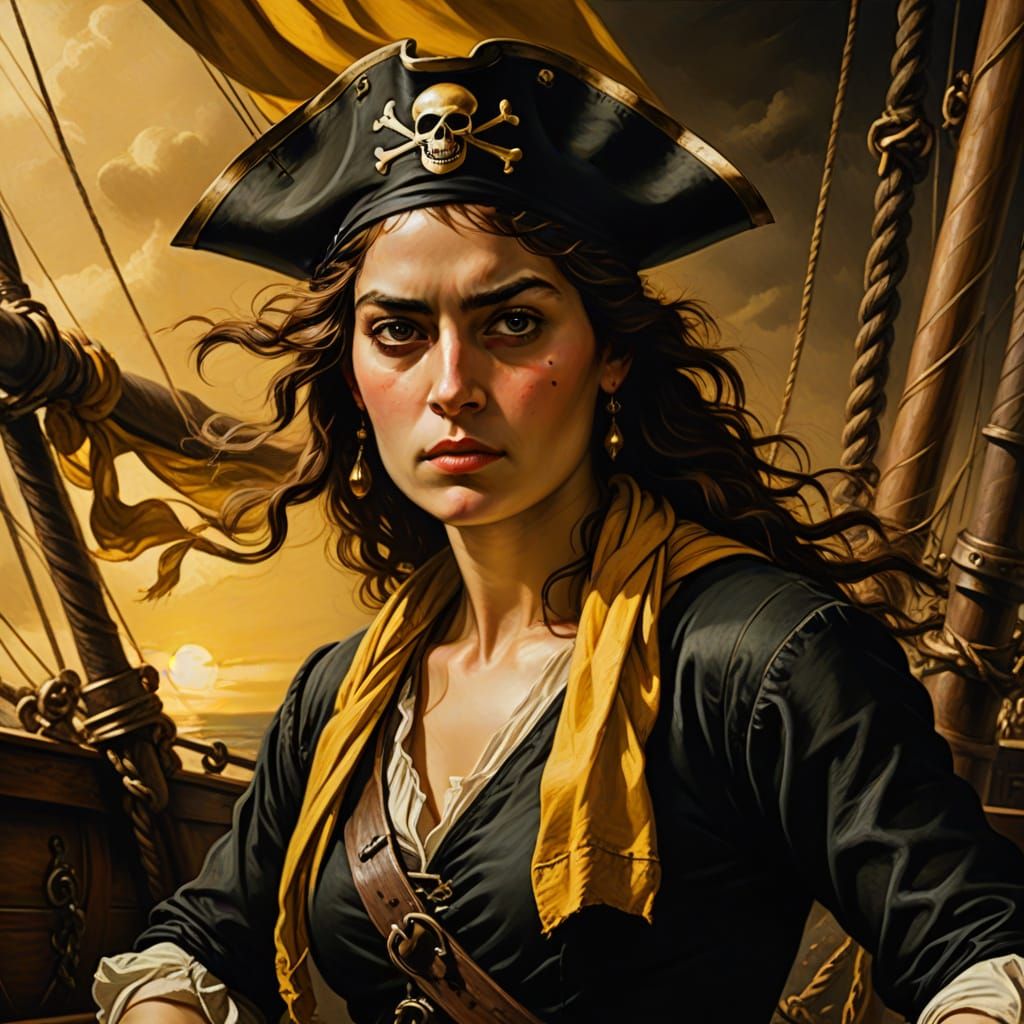 Baroque Pirate with Jolly Roger Flag