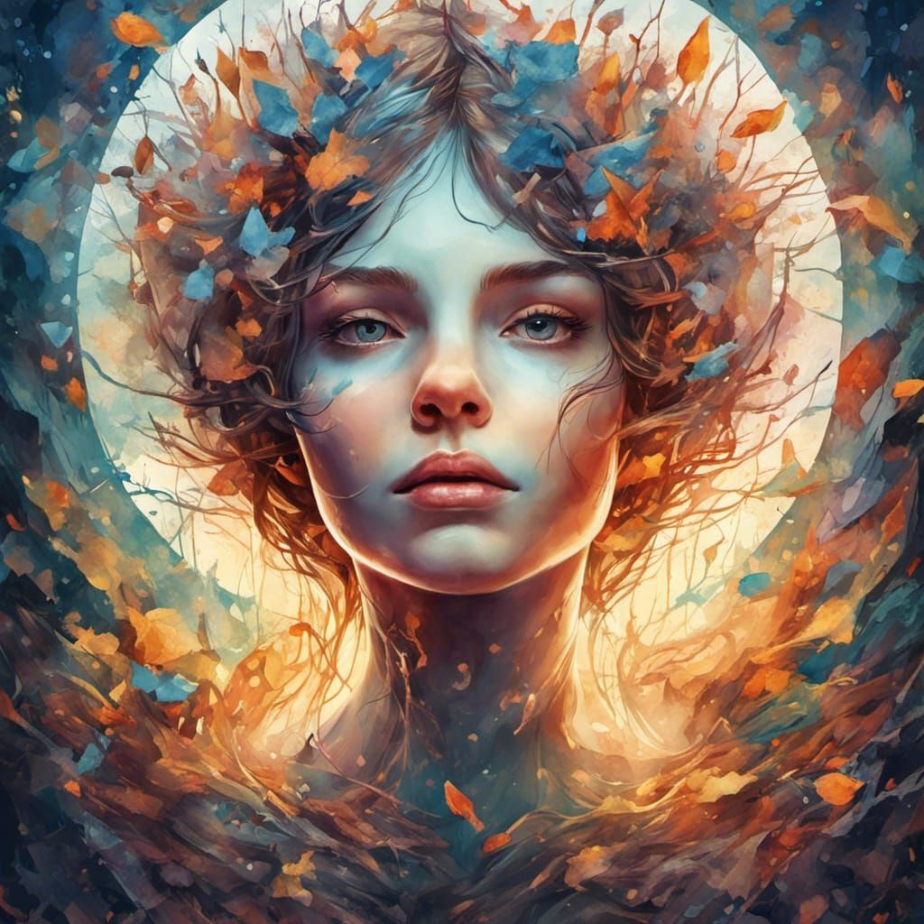 Surreal Girl Transforms from Autumn to Winter in Vibrant, Ir...