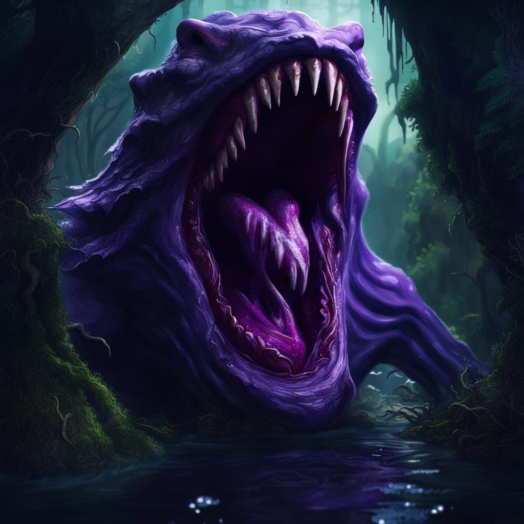 Fantastical Swamp Monster in Deep Purple and Green