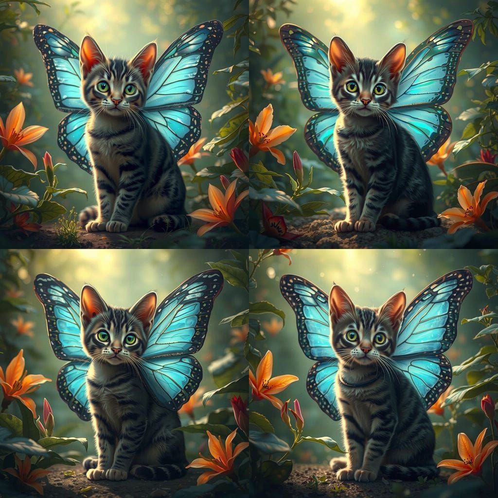 Exotic Jungle Cat with Iridescent Butterfly Wings