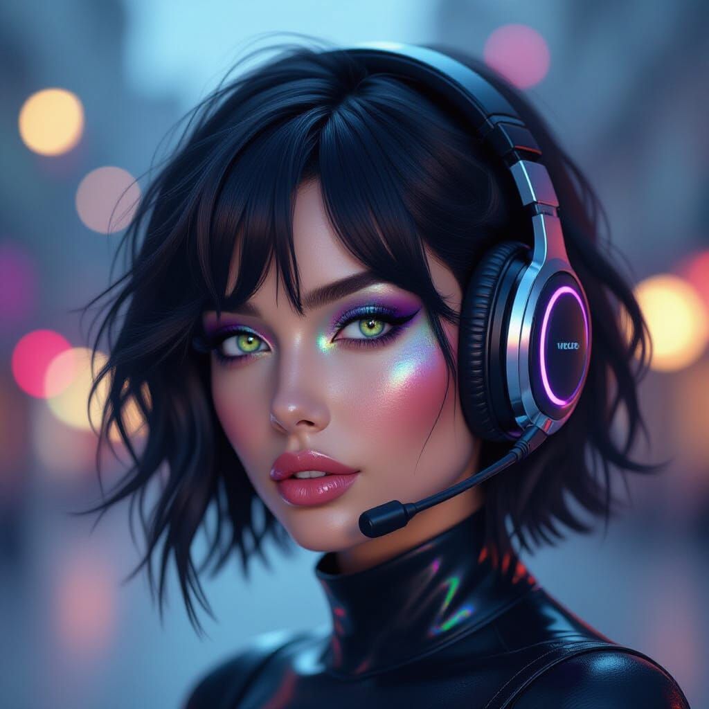 Futuristic Woman with Luminous Eyes, Digital Painting