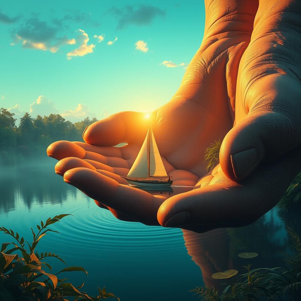 Giant's Tranquil Harbor in Eerie, Atmospheric Landscape